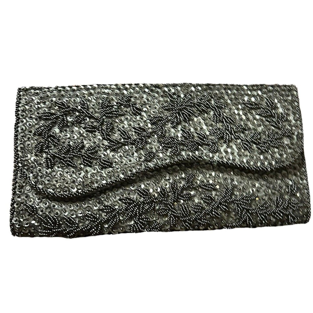 Vintage Bon Soir Purse Black Beaded Clutch Made In Hong Kong Italian Beads 8x4